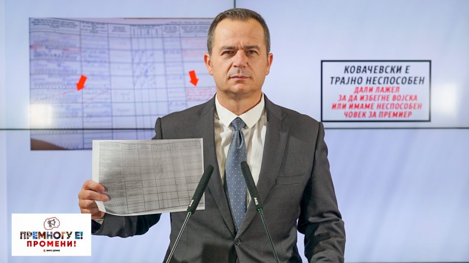 VMRO-DPMNE publikoi dokument për Kovaçevskin, thuhet se gënjeu shtetin për të ikur nga shërbimi ushtarak